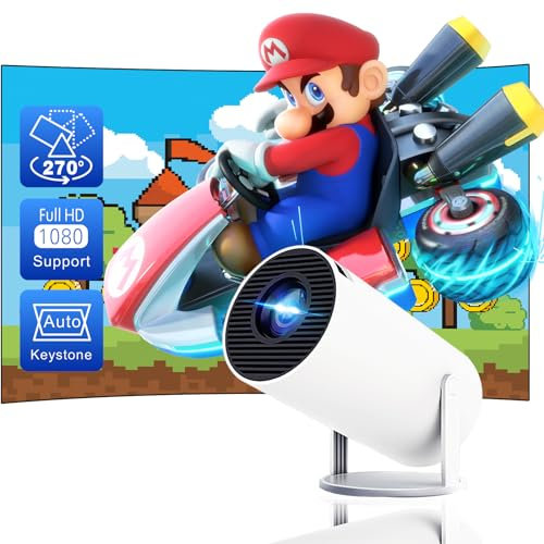 NYENEIL Mini Proyector Portátil con Android 11, Proyector 4k 1080P Full HD Soporte Videoproyector WiFi 5G Bluetooth 5.0, Cine Proyector 180 ° para Telefone/PC/Lap/PS5/Xbox/Stick (White)