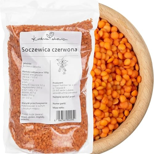 Lentilles Rouges Naturelles 1 kg - Lentilles Décortiquées, Riches En Protéines Et Fibres, Idéales Pour Soupes, Dahl, Curry Et Cuisine Maison, Kuchnia Zdrowia