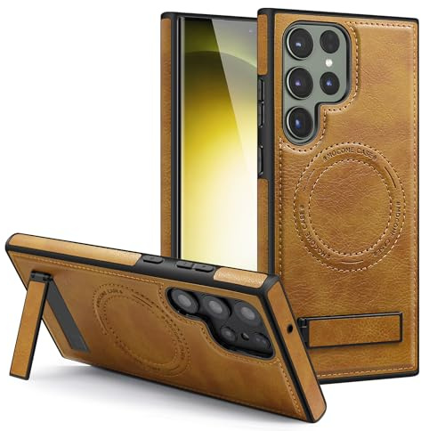 Lunivop for Samsung Galaxy S24 Ultra 5G Case PU Leather 6.8 Brown | 【Compatible with MagSafe】Built-in Stand Ultra Slim, Shockproof and Scratch Resistant Raised Edges Protection against&bumps.