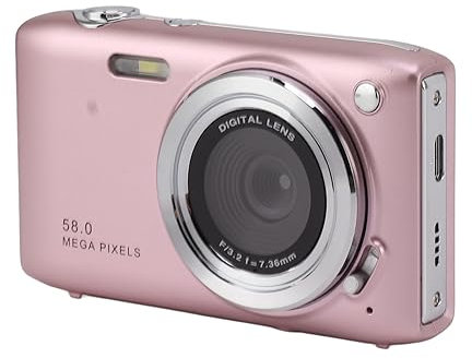 Fotocamera Digitale HD 4K da 58 MP con Zoom Automatico 16X, Fotocamera Compatta Tascabile per Vlogging di Fotografie di Viaggio (Roseo)