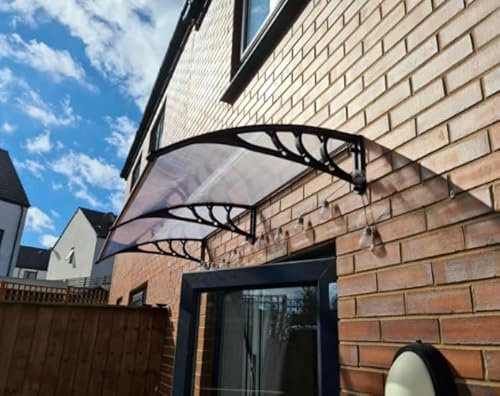 Patio Door Awning Outdoor Front Porch Rain Snow UV Cover Shelter Canopy Modern Metal Aluminium Curved Window Sun Shade Polycarbonate Roof Cover (Clear)