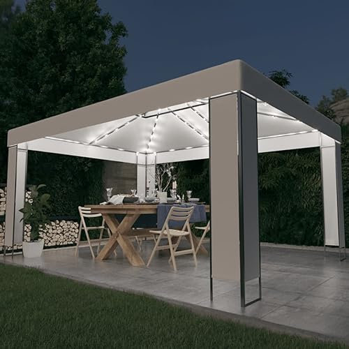 Mengtu Mobili Gazebo con Stringa di Luci LED Bianco 3x4 m, Gazebo da Giardino, Gazebo Ombrellone da Giardino Spiaggia Pesca Esterno Antivento per Arredo Giardino Terrazzo Ambienti Decor per Casa