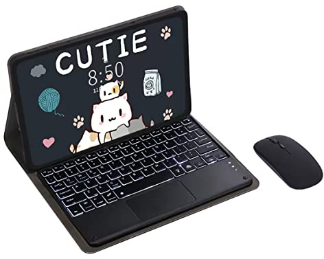 Bueuwe Funda con Teclado para Lenovo Tab P11 Plus 2021 / Tab P11 2020 11 Pulgadas,Contener Ñ, Retroiluminada En 7 Colores, Teclado Bluetooth Desmontable con Panel Táctil, Ratón Bluetooth,Negro