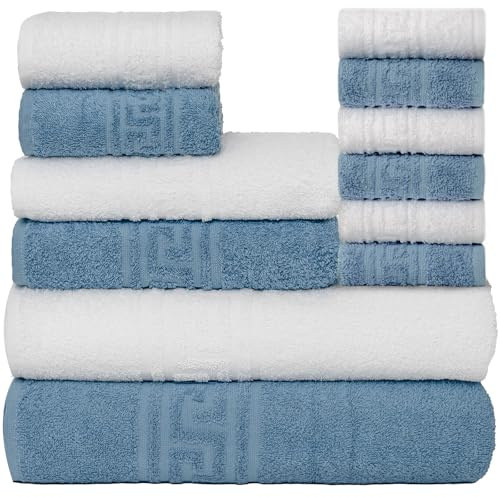 nice homeit Handtuch-Set, 6-teilig, 100% Baumwolle, weich und sehr saugfähig, Handtuch-Set für Badezimmer, Gesicht und Bidet in verschiedenen Größen, hergestellt in Italien, Weiß und Blau
