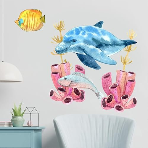 Wandtattooblauer Delfin Wohnzimmer Schlafzimmer Küche，Kinderzimmer Wanddeko，Deko Wandsticker Wandaufkleber Wall Stickers Decoration Self-Adhesive