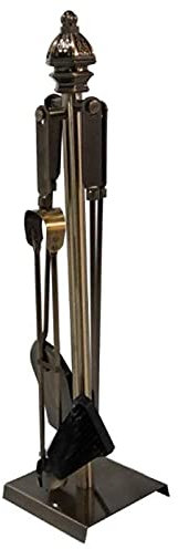 GLJTUO Ensemble D'Outils De Cheminée Antique 5 Pièces Kit De Décoration Au Coin du Feu Support Brosse Tisonnier Pelle Pinces Ensembles D'Outils avec Support De Base Robuste 28 De,