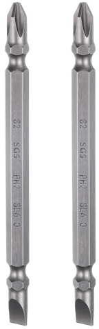 sourcing map 2pcs Magnetic Double Ended Screwdriver Bit 6mm PH2/SL6 4 Length 1/4 Hex Shank S2 Steel Phillips Cross Slotted Flat Screw Driver Bit