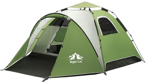 Night Cat Tenda da Campeggio 3 4 Posti: Tenda Pop Up Impermeabile Automatica Facile da Installare per Familiare Campeggio Picnic Parco Giardino