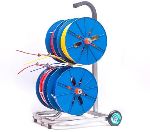 wire reel rack Floor Standing Electrical Wire Spool Rack, Wire/Reel Dispenser Conduit Display & Storage for Electrical Industrial & Retail Use, Cable Spool Holder - Steel Fully Welded(4 reel)