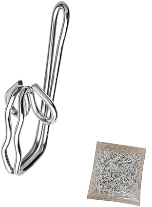 100 Pack Metal Curtain Header Tape Drapery Hooks, Silver