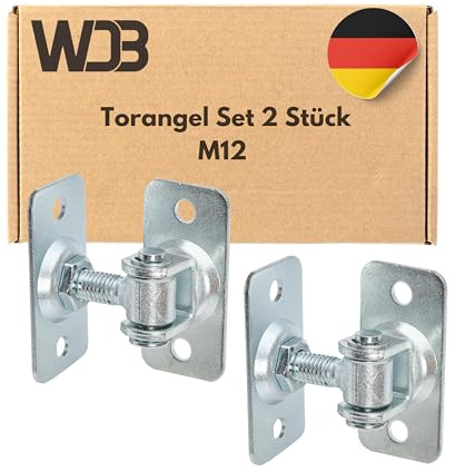 WDB - Scharniere Schwerlast - Torband mit doppelseitiger Schraubplatte - Torangel Einstellbar M12 - Verzinkter Stahl - Set 2 Stück