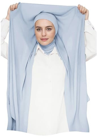 Lina & Lily Chiffon Instant Hijab Kopftuch mit Jersey Ninja Unterkappe für Muslimische Frauen