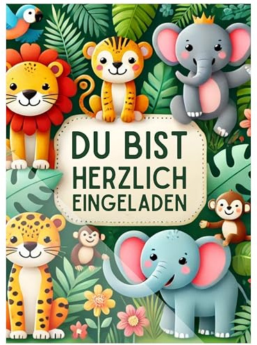 ZETTMANN Dschungel Einladungskarten Kindergeburtstag - 10er Set - Einladungen Tiere Zoo Motiv als Einladungskarten Mädchen & Jungen - Premium Geburtstagseinladungen
