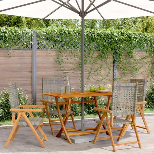 XINCXIN Gartenstuhl Verstellbar 4 STK., Gartensessel Chair Stühle Korbsessel Geeignet für Balcony Garden Terrace Pool Grau Poly Rattan Massivholz