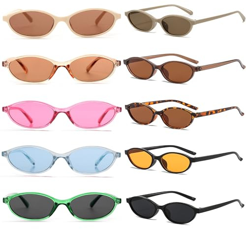 FSMILING 10 Stücke Retro Rechteckige Sonnenbrille Set Vintange Sonnenbrille Damen 90's Bunte Brille
