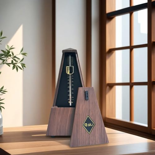 NALU Metronom Klassisches mechanisches Aufzieh-Design mit Glocke für Klavier, Gitarre, Violine und alle Instrumente (T-Holzmaserung, braun)