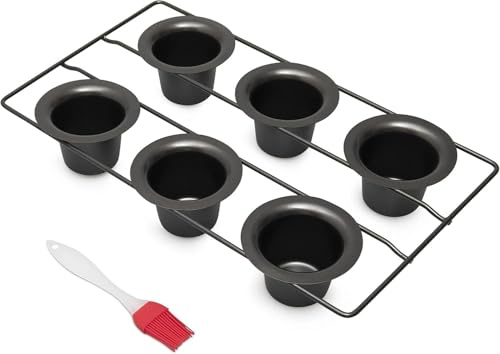 IRSTBL - Popover Tin - 6 Cup Vertical Non-Stick Muffin Tray for Oversized Bakes - Heavy-Duty Carbon Steel with Silicone Basting Brush Included