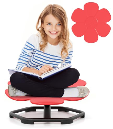 GOPLUS Silla Giratoria para Niños, Silla Sensorial Que Gira en Forma de Elefante/Pétalo, con Base Metálica y Asiento Curvado de PP, Silla Giratoria de 360º Infantil (Rojo,Flores)