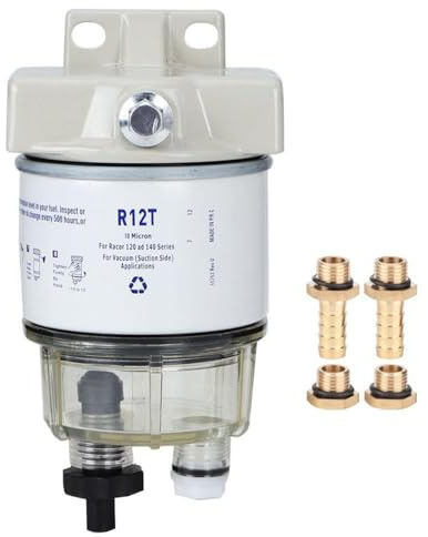 VOBOR Marine Kraftstofffilter, R12T Boot Marine Rotation Kunststoff, 30 GPH Diesel Kraftstofffilter Wasserabscheider für Dieselmotoren, Marineboot, Schnellboot, Traktoren, elektrische Generatoren
