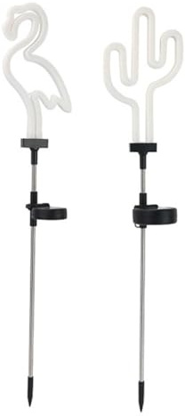 Lumière Solaire Flamant Rose Cactus 2 Pièces Plastique Fer Jardin Extérieur | Usage Extérieur, Forme Cactus et Flamant Rose, Blanc, Décoration de Jardin, Ensemble de Deux Pièces