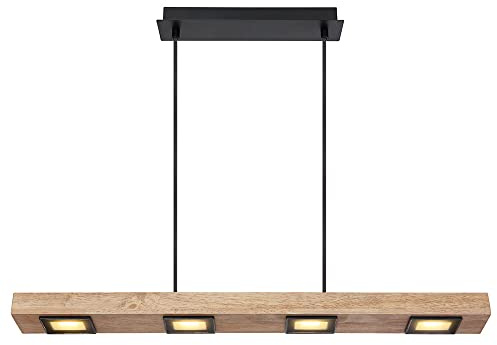 Pendelleuchte Holz lang Holzlampe hängend Hängeleuchte Glas satiniert dunkelbraun, Metall schwarz matt, 6x LED 6x 5W 6x 390Lm warmweiß, L 75 cm