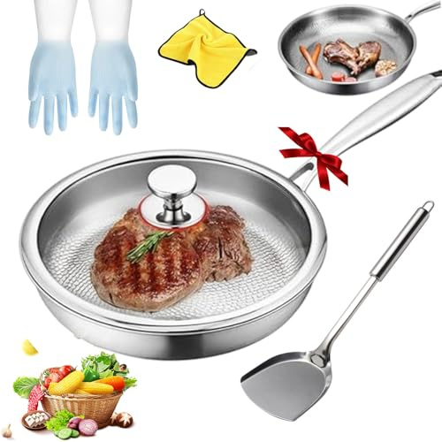 fjaldjfu Padella Titanio Puro, Padella in Titanios Non Rivestita, 26/28/30 Cm Titanium Pro, Padella Titanios Martellato Antiaderente per Cucina E Uso Quotidiano (Con Coperchio,26cm)