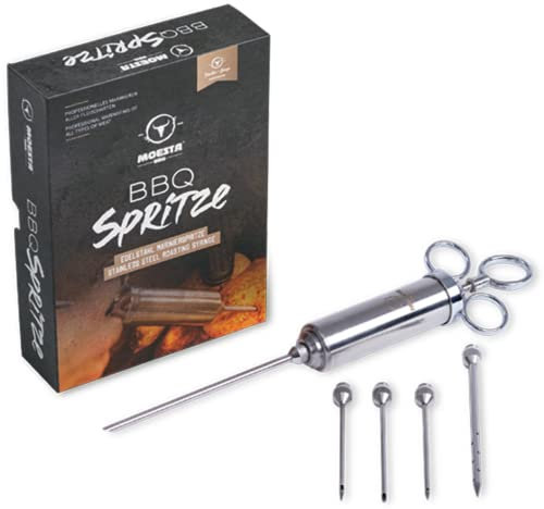 Moesta-BBQ Siringa n. 1 per la marinatura degli arrosti, strumento per barbecue, in acciaio inox, Acciaio INOX, mit 5 Nadeln