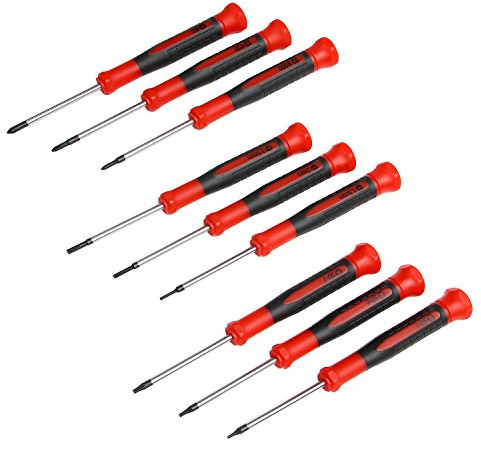 EFFICERE 9-Piece Precision Screwdriver Set | Phillips #0, #00, #000 | Flat 1.5mm, 2.0mm, 2.5mm | Torx T5, T6, T7 | Durable Chrome Vanadium Steel Shaft, Magnetic Tip, Ergonomic Grip, and Swivel End Cap