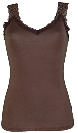 Miss Rouge - Top, camiseta de tirantes de encaje marrón Talla única
