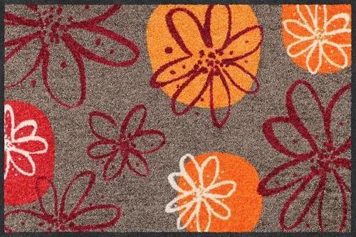 Erwin Müller Fußmatte Koblenz, Schmutzfangmatte, Fußabtreter rutschhemmend, Blumenmotiv braun/rot Größe 50x75 cm - robust, langlebig, pflegeleicht, für Fußbodenheizung geeignet