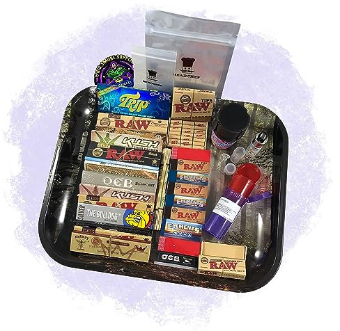 BIGSMOKESUPPLIES Large RAW Rolling Smoking TRAY Set - Smokers Hamper Gift Set Kit
