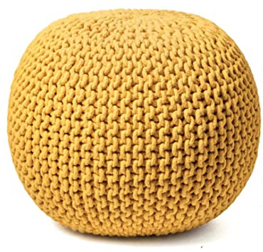 FRELISH DECOR Round Pouf Ottoman Hand Knitted 100% Cotton Pouf Foot Stool - Knitted Bean Bag - Floor Chair for Living Room Bedroom - Foot Rest for Couch (20 Diameter x 14 Height) - Yellow