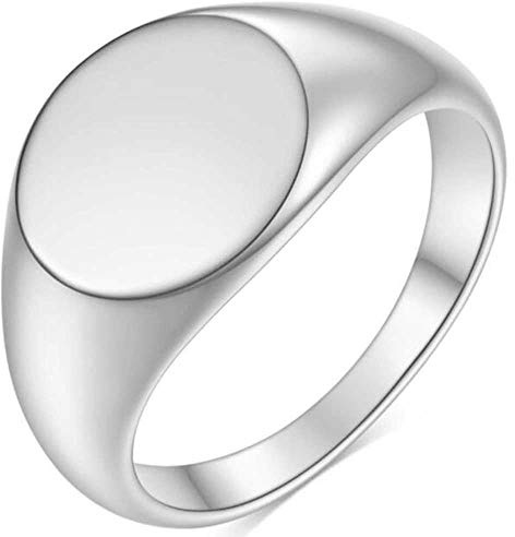 Jude Jewelers Stainless Steel Round Shape Signet Style Classical Simple Plain Wedding Engagement Statement Ring (Silver, 7)