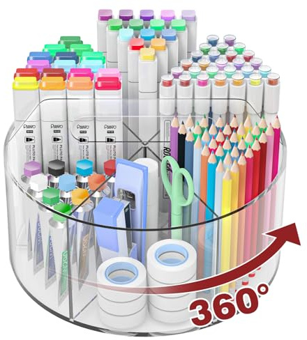 Absonic 250pcs Acrylic Pencil Holder Marker Organizer, 360-Degree Rotating Pen Holder, Crayon Organizers for Kids Pencil Organizer Caddy Art Supply Lazy Susan Organizer for Desk Home School Office