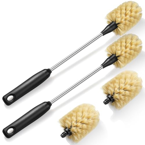 Purtribe Reinigungsbürste für Wasserflaschen mit 2 austauschbaren Köpfen, kompatibel mit Sportflaschen, Bechern, Weindekantern, Glaswaren, rund, 2 Stück (38,1 cm)