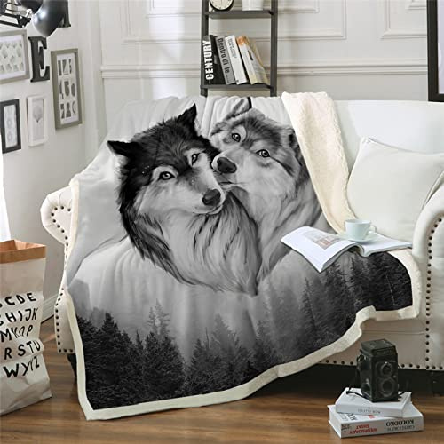 Stylishbed Wolf Blanket Winter Wolf Bed Blanket Fluffy Fleece Bed Throws Grey Theme Blanket for Sofa Couch(150x200cm)