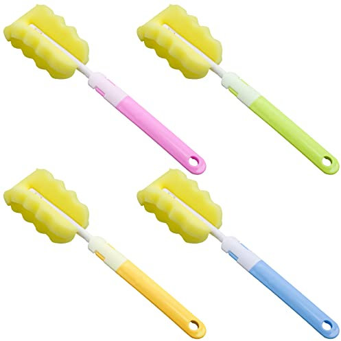YUTOU 4 Stück Flaschenbürste mit Langem Griff, Babyflaschen Bürste, Flaschenbürste Schwamm, Weiche Schwamm Flaschen Reinigungsbürste für Babyflasche, Tassen, Kessel, Weingläser (4 Farben)
