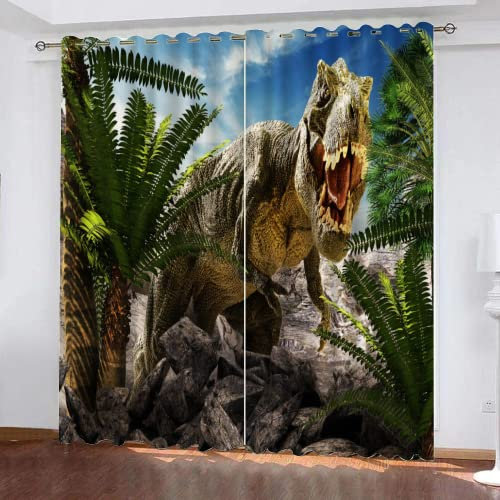 HABEAT 3D Dinosaurier Vorhänge Abdunkelnde mit ösen 2 Stücks Gardinen Blickdicht Verdunkelungs Retro Dino Kälteschutz Scheibengardinen für Junge Mädchen Schlafzimmer B 280 X H 260 cm
