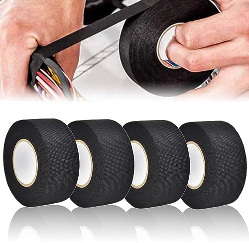 STCRERAG 4 Rollen Gewebeklebeband Auto Flanell Isolierband Hitzebeständig Weiches Klebeband Reibungsbeständig Baumwolle Klebeband Dauerhaft Stoffband Schwarz Gewebeband für Auto Kabelbäume(11.5m*32mm)