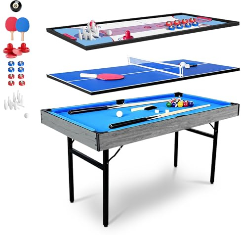 HLC 55 5 in 1 Multi Game Table - Folding Pool, Billiard, Hockey, Table Tennis, Bowling & Shuffle Board with All Accessories - Great Gift for Kids & Adults