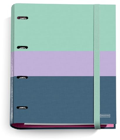Miquelrius - Carpebloc A4, Carpeta archivador con 4 anillas + Recambio 100 hojas de 70 g/m² con cuadrícula de 5 mm, Cierre con goma, Colección Rider Purple