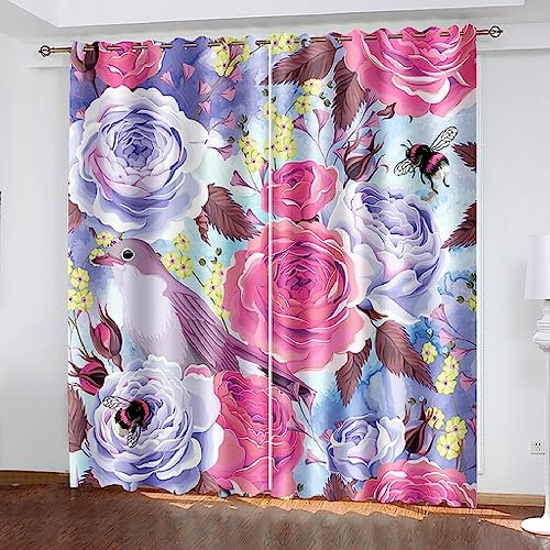 Schattierung Vorhänge 2Er Set 3D Rosa Pfingstrose Druck Isolierung Schalldichte Kinder Gardinen Blickdicht Mit Ösen Vorhang Fenster Für Wohnzimmer Schlafzimmer Balkon 2 X 117 X 230 Cm -7F7I2N0N1Z1M6N9