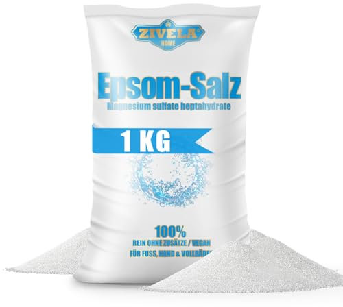 Epsom Sal de baño de 1 kg, 1 kg, sal de Epsom, sulfato de magnesio, calidad farmacéutica, 100% pura, sal natural