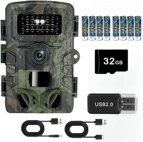 ZYJDGNNY 2,7K HD Wildkamera mit 64G SD-Karte, Bewegungssensor, Nachtsichtkamera, wasserdichte Outdoor Tierkamera ohne Blendung, Fotofalle Wildkamera Jagd