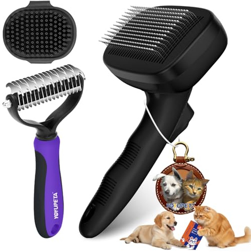 YOYUPETA 3-in-1 Unterwollbürste & Zupfbürste Set für Hunde Langhaar – Selbstreinigend, Entfernt Unterwolle & Filz – Inkl. Profi Kamm – Ideal für Golden Retriever, Schäferhund, Labrador (Schwarz)