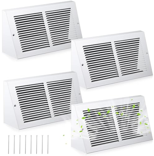 Honeydak 4 Pack Baseboard Vent Covers 12 x 6 Duct Opening Size Steel Triangular Baseboard Return Air Grille, Air Register Vent Cover Grill Diffuser, Outer Dimensions: 13-3/4 x 6-5/8