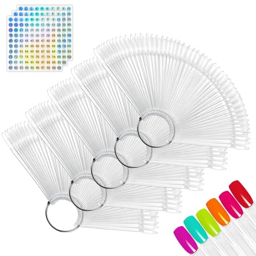 250 Pièces Nuancier Ongles,Presentoir Ongles Nuancier,Avec anneau métalliqueAccessoire Ongle pour Salon de Manucure et Débutants,avec Autocollants Numérotés 1-100
