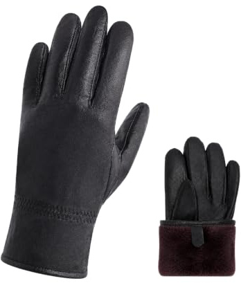 Risipu Handschuhe aus echtem Leder für Herren und Damen, schwarz, warme Winterhandschuhe mit Fleece-Innenseite für kaltes Wetter, Outdoor, Fahren, Radfahren