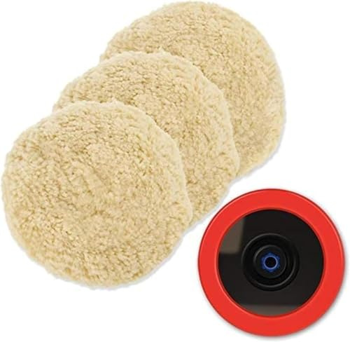 SPTA Wool Polishing Pads, 8(200mm) 100% Natural Wool Buffing Pad with Hook & Loop Backing 4pcs Set Come with 5/8-11 Thread Backing Plate for Car Polishing, Buffing and Cutting