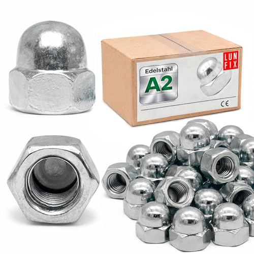 Lun Fix Lot de 20 écrous borgnes M16, En acier inoxydable A2 V2A, DIN 1587